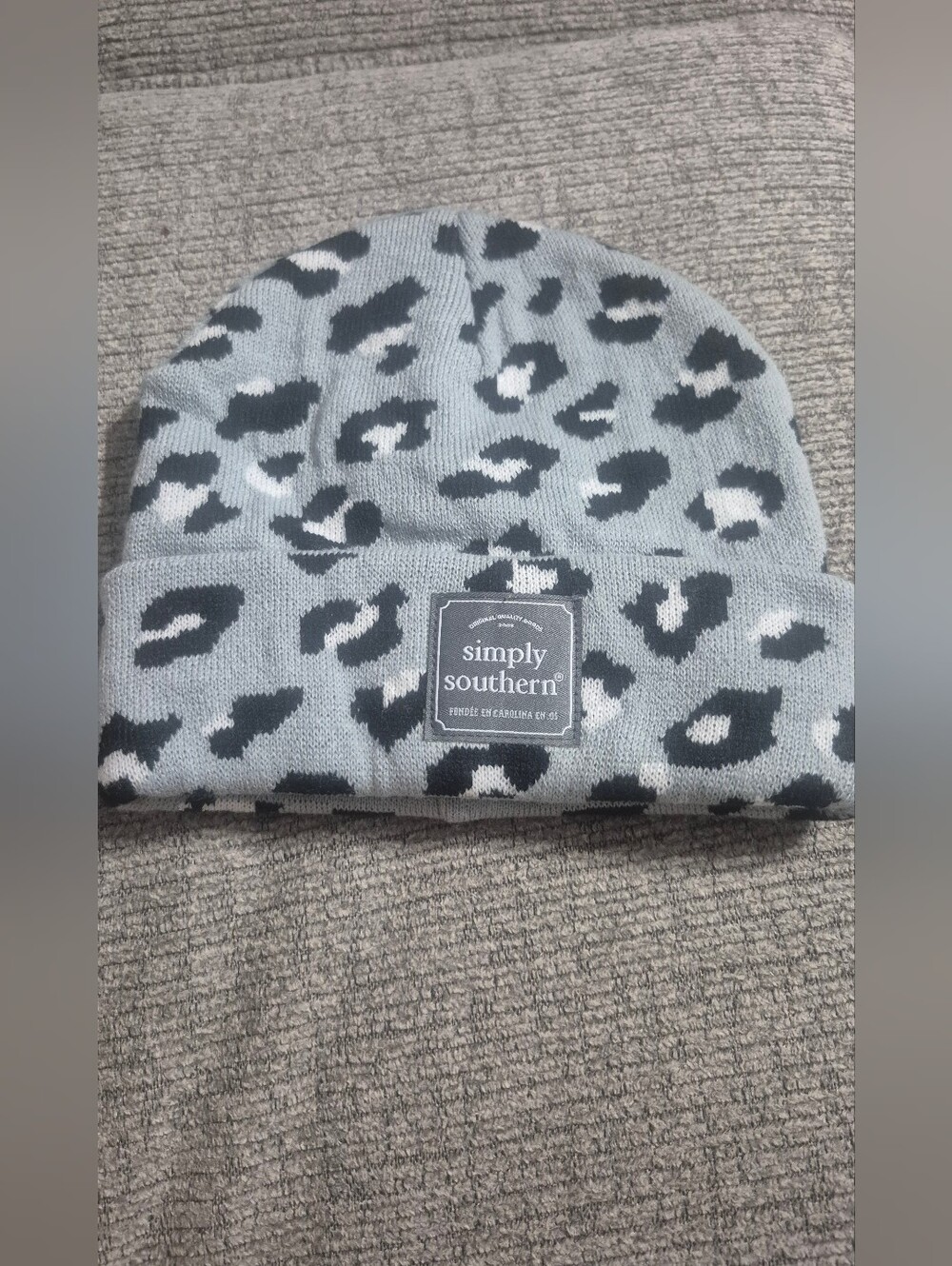 Simply Southern Light Gray and Black Leopard Adult Beanie